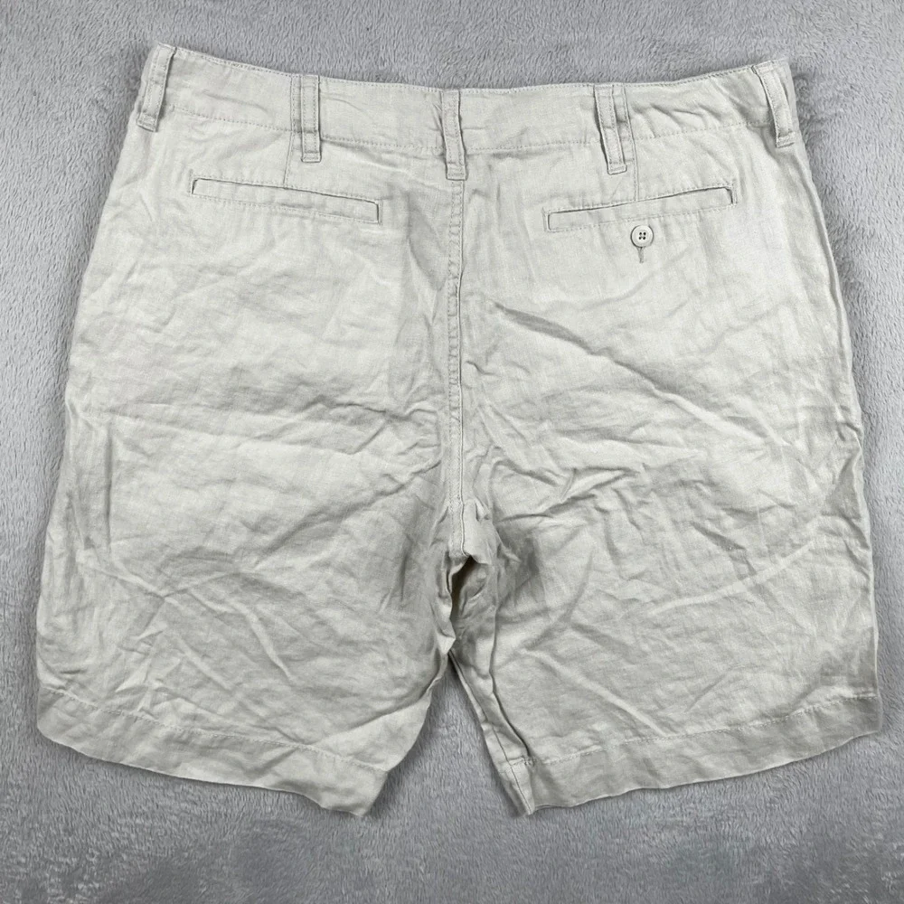 Old Navy Shorts Mens 36 Beige 100% Linen Loose Fit Drawstring Casual Summer 10